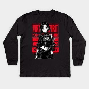 Cyberpunk Anime Girl Dark Techno Style Goth Japanese Fashion #3 Kids Long Sleeve T-Shirt